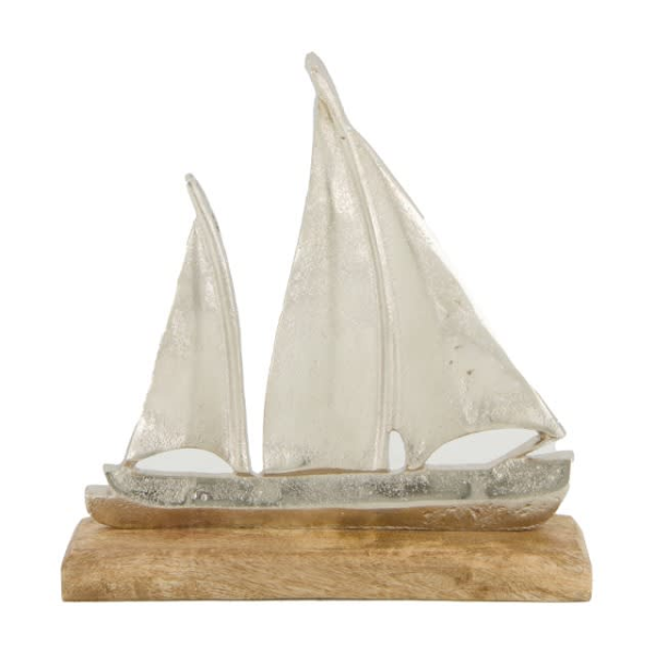 Dekoaufsteller Segelschiffchen mit Fuß aus Mangoholz 23,5 cm hoch