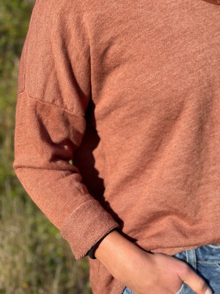 Basic Shirt mit V-Ausschnitt in rostbraun