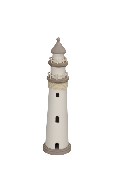 Maritimer Dekoaufsteller Leuchtturm aus Holz grau weiß H 48 cm
