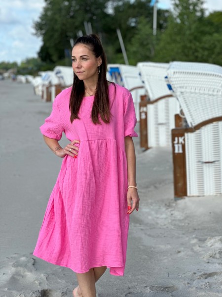 Langes Kleid Musselin Basic in pink