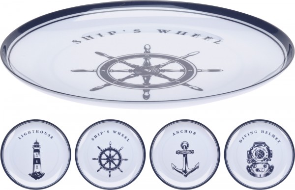 Maritimer Teller aus Melamin 28cm in vier Varianten