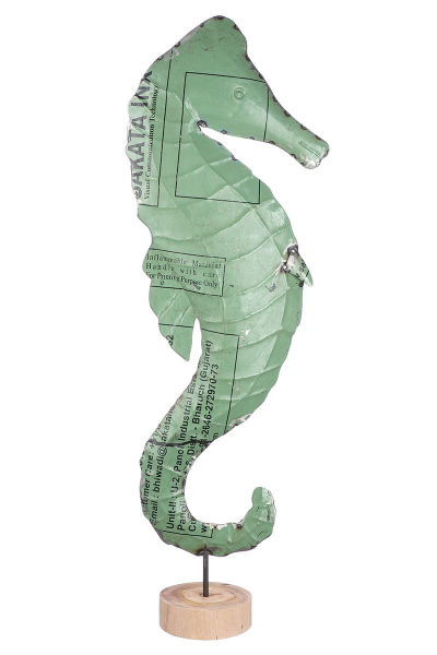 Dekoaufsteller Seepferdchen aus Eisen im grünen Used Look H= 87 cm