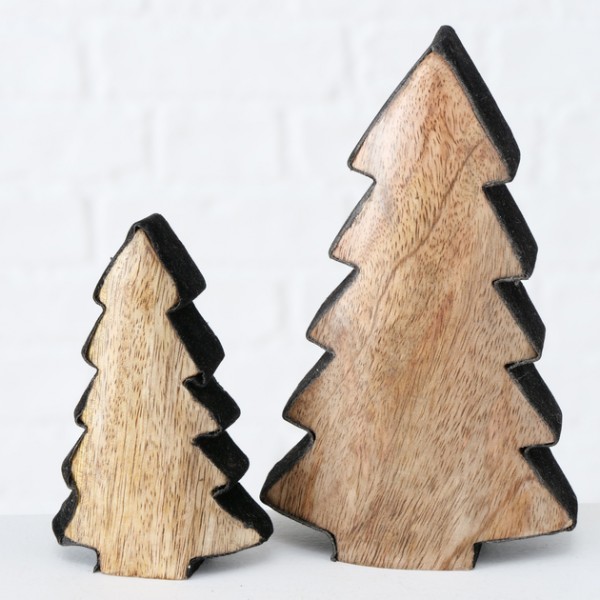 Holzaufsteller Weihnachtsbaum Naturholz mit schwarz in zwei Größen