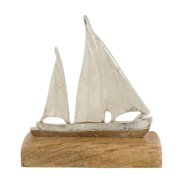 Dekoaufsteller Segelschiffchen mit Fuß aus Mangoholz 16 cm hoch