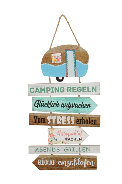 Dekohänger Schild bunt "Campingregeln - glücklich aufwachen.."