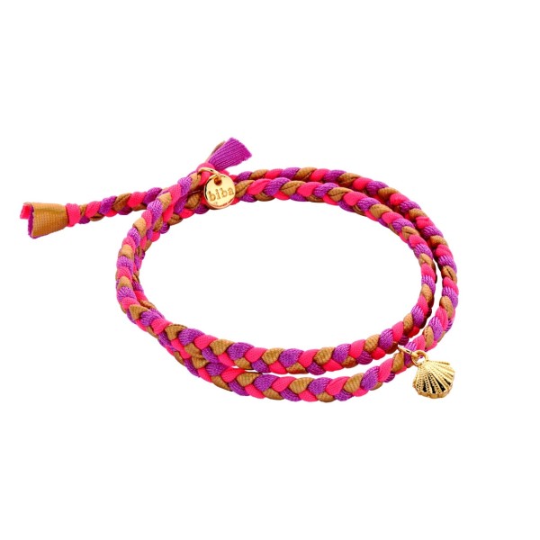 Biba Wickelarmband geflochten pink lila gold mit Anhänger Muschel
