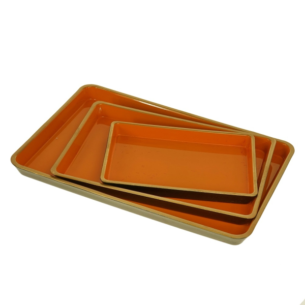 Kunststoff-Tablett orange mit goldfarb. Rand - drei Größen