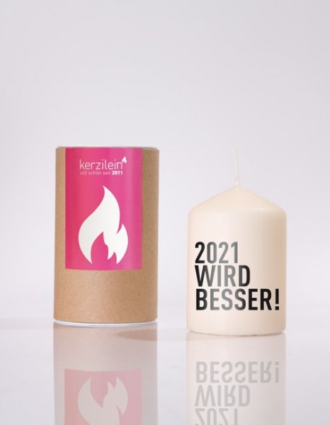 Kerze 2021 wird besser (Kerze creme, Schrift schwarz) 8,5cm