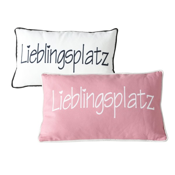 Kissen Lieblingsplatz weiß/rosa/schwarz in 2 verschiedenen Ausführungen