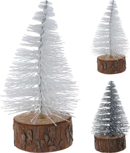 Weihnachtsbaum "Glitzertanne" 14cm auf Holzfuß