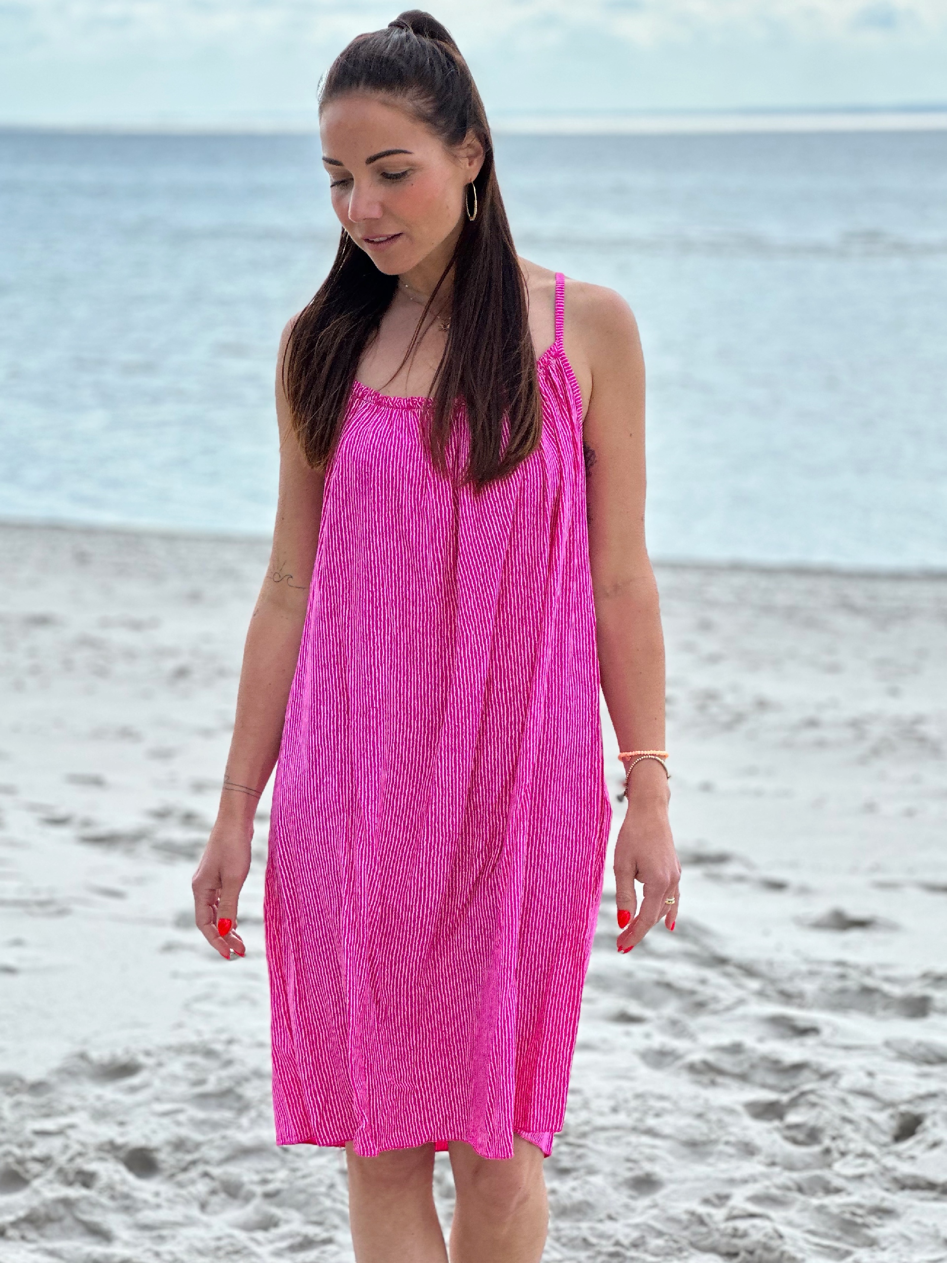 Sommerkleid mit Träger Streifen-Look beige | Seaside64