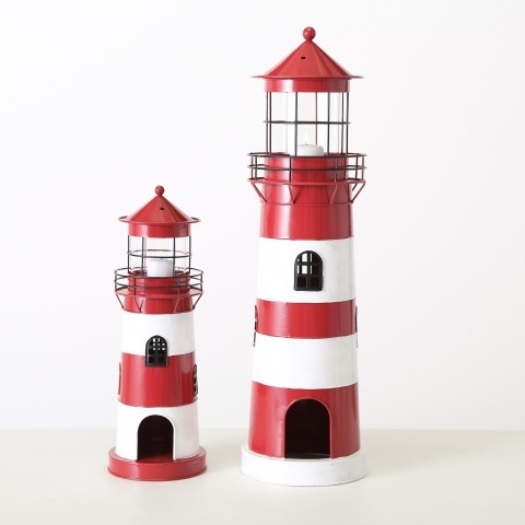 Leuchtturm aus Eisen rot/weiß in zwei Größen
