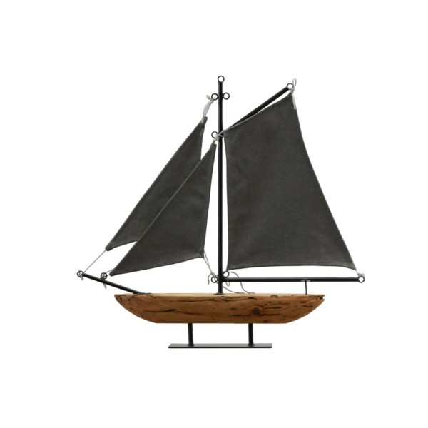 Dekoaufsteller Segelboot aus Kieferholz und Metall mit Stoffsegeln - 61 x 58 cm