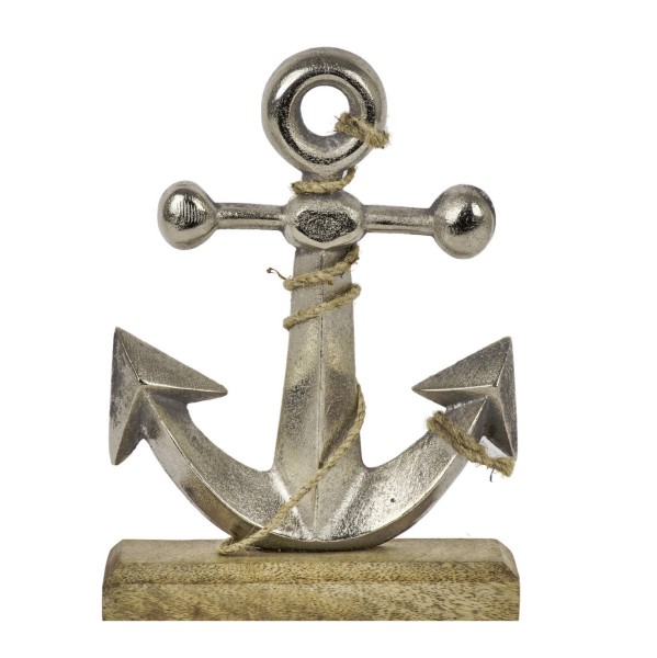 Maritimer Anker Silber mit Tau umwickelt auf Holzfuß in drei Ausführungen