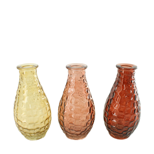 Minivase Flaschenform mit Wabenstrukur - in drei Farben