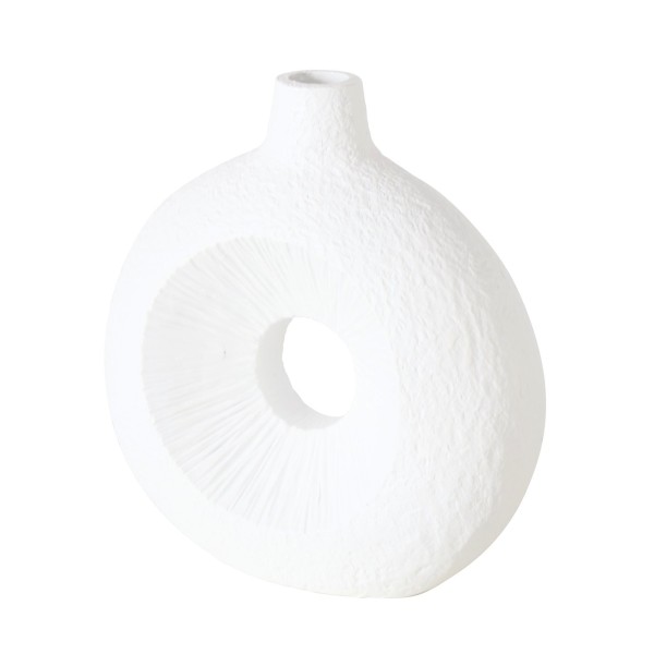 Vase rund mit Oberflächenrelief aus Kunstharzt Weiß H 19 cm