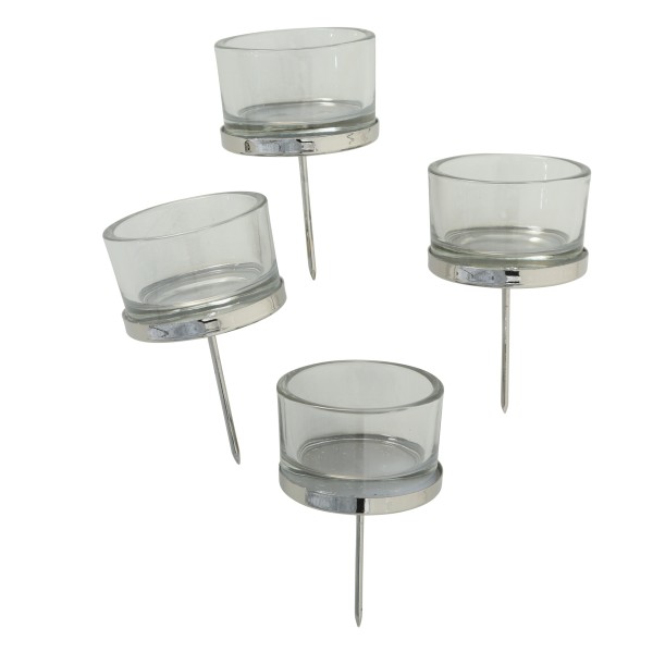 4er-Set Teelichtpieker aus Glas & Metall