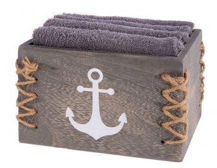 Maritime Gästehandtücher-Box Anker aus Holz mit 4 Handtüchern
