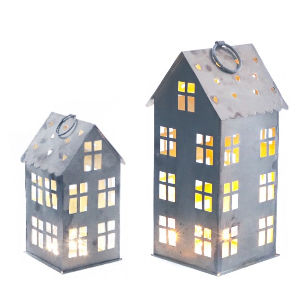 Windlicht Haus mit Herzen im Dach "grau" in zwei Ausführungen
