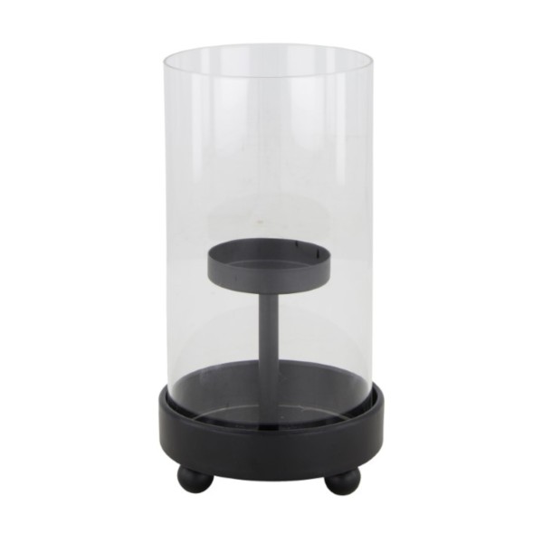 Tisch-Teelichthalter mit Glas auf Metallgestell - für 1 Kerze