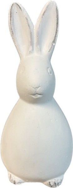 Dekoaufsteller "moderner Hase mit langen spitzen Ohren" aus Zement im weißen Shabby Look - klein