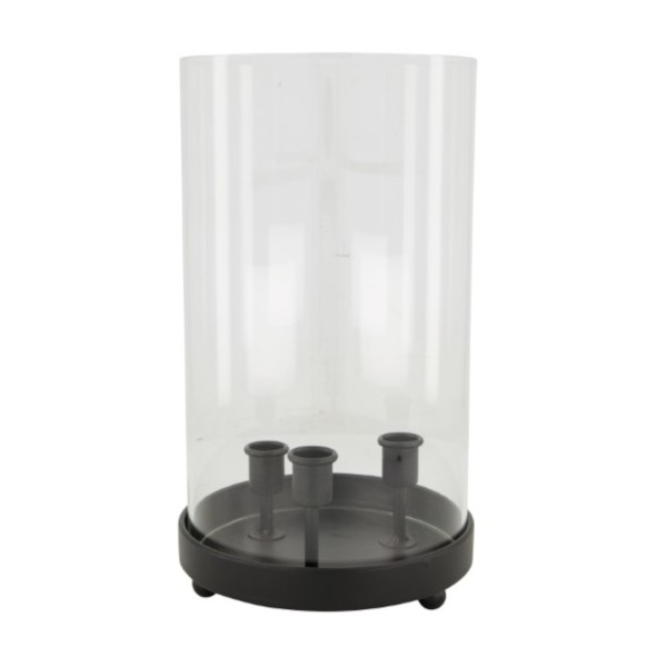 Tisch-Stabkerzenhalter mit Glas auf Metallgestell - für 3 Kerzen