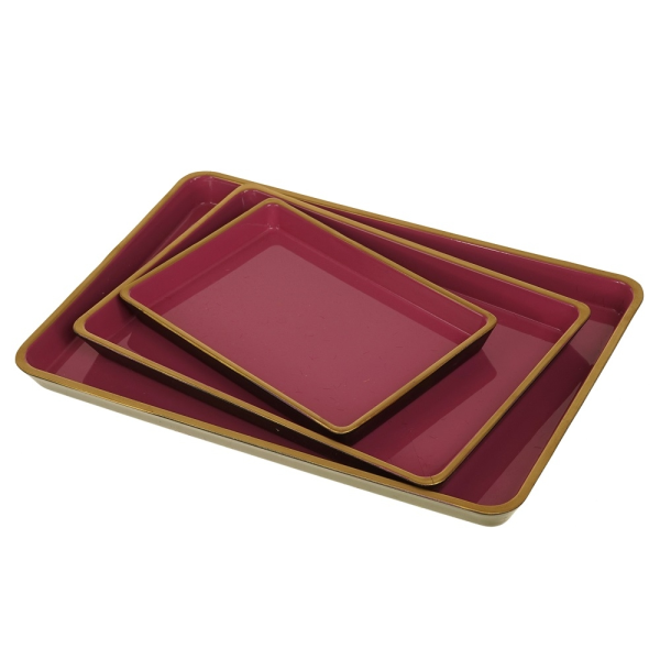 Kunststoff-Tablett pink mit goldfarb. Rand - drei Größen