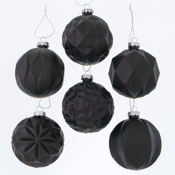Weihnachtskugeln Glas schwarz lackiert in sechs Ausführungen