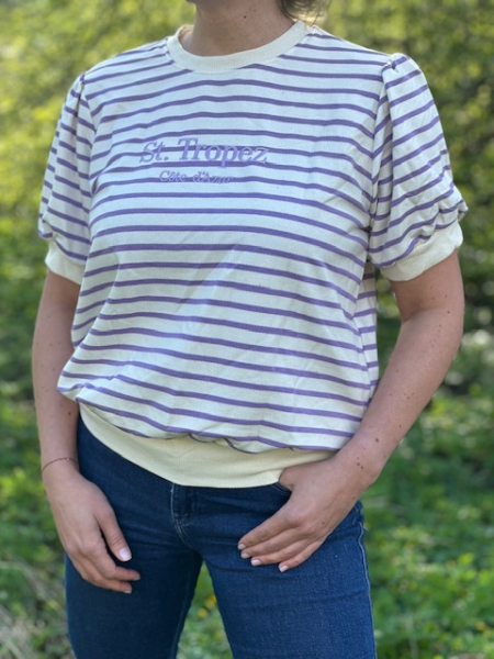Basic Streifen-Shirt "St. Tropez" - cemeweiß/ lila