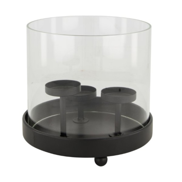 Tisch-Teelichthalter mit Glas auf Metallgestell - für 3 Kerzen