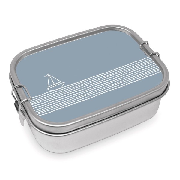 Brotbox/Lunchbox 'Schiffchen' Blaugrau aus Edelstahl