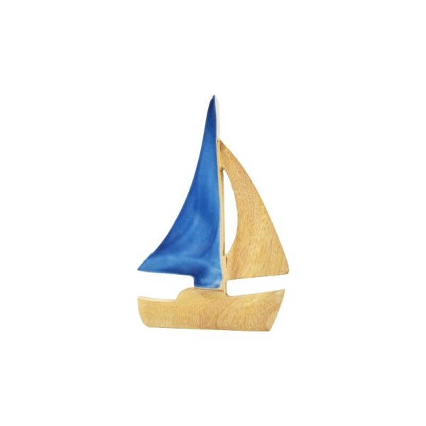 Dekoaufsteller Segelschiff aus Mangoholz blau, natur Höhe 10 cm - Klein