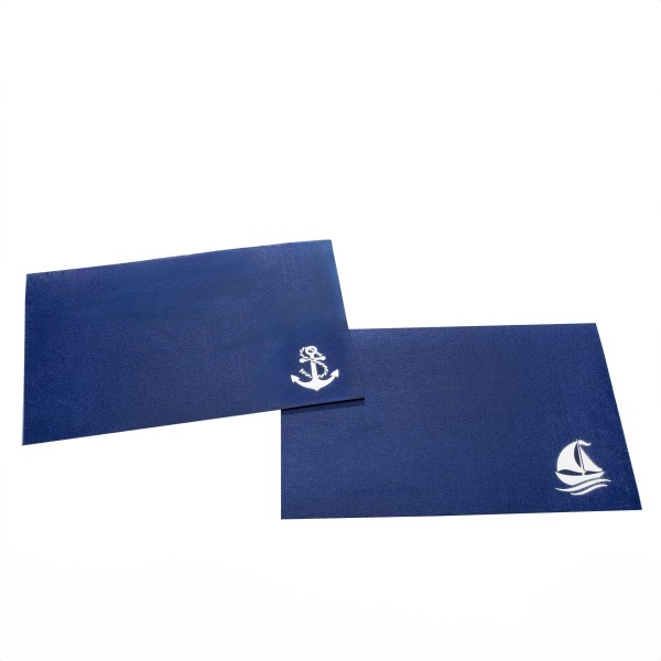 Maritimes rechteckiges blaues Filz-Platzset bedruckt mit einem Anker/Schiff