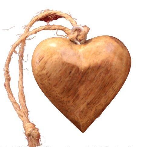 Dekoanhänger Herz aus Mangoholz mit Juteband 5cm