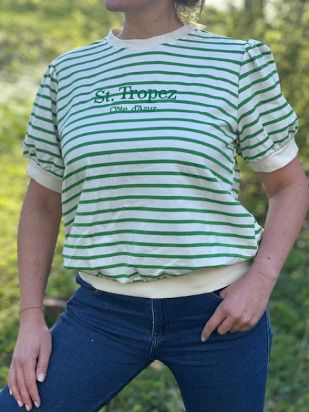 Basic Streifen-Shirt "St. Tropez"- cemeweiß/ grün