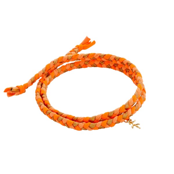 Biba Wickelarmband geflochtenneon orange gold mit Anhänger Koralle