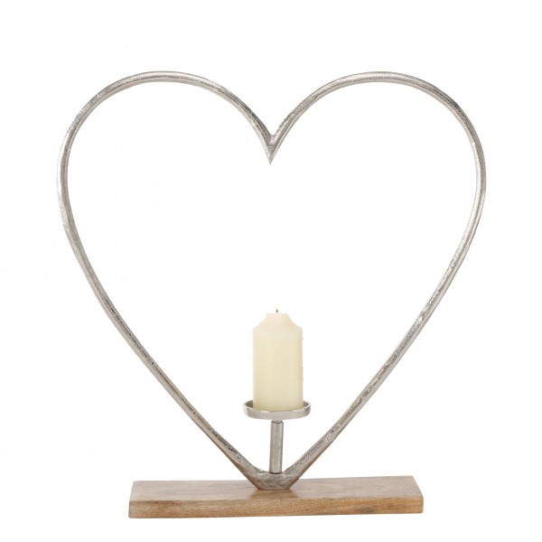 Kerzenleuchter großes Herz aus Aluminum und Mangoholz
