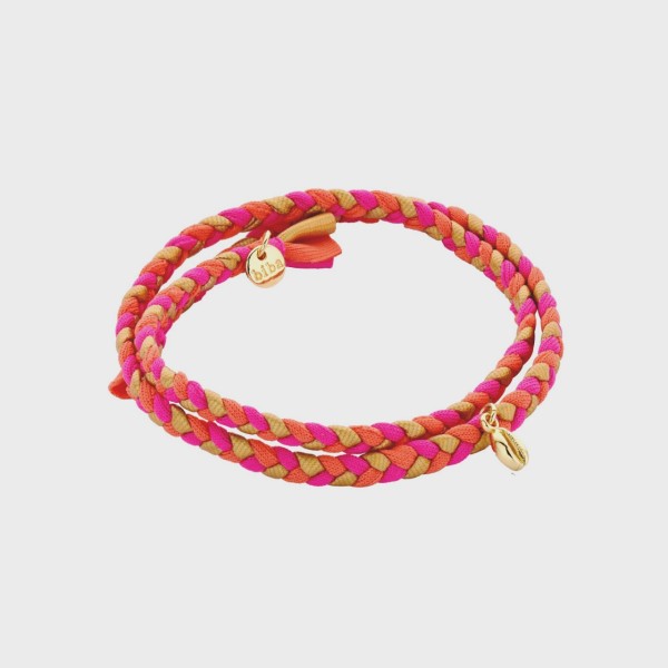 Biba Wickelarmband geflochten pink apricot gold mit Anhänger Muschel