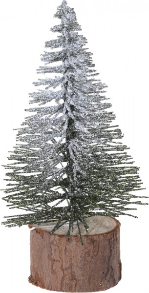 Weihnachtsbaum Glitzertanne grün/weiß auf Holzfuß 14cm