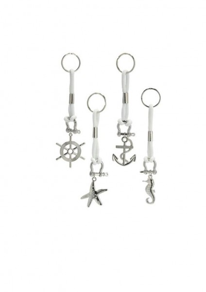 Maritimer Schlüsselanhänger silber/weiß mit Kordel in vier Varianten