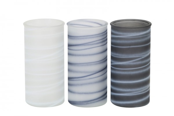 Maritime Vase aus Glas Zylinderform mit gewischtem Muster in drei Farben