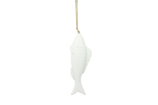 Maritimer Dekohänger Fisch aus Holz weiß lackiert groß