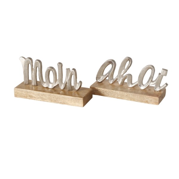 Maritimer Schriftzug aus Aluminium auf Holzsockel in zwei Varianten erhältlich