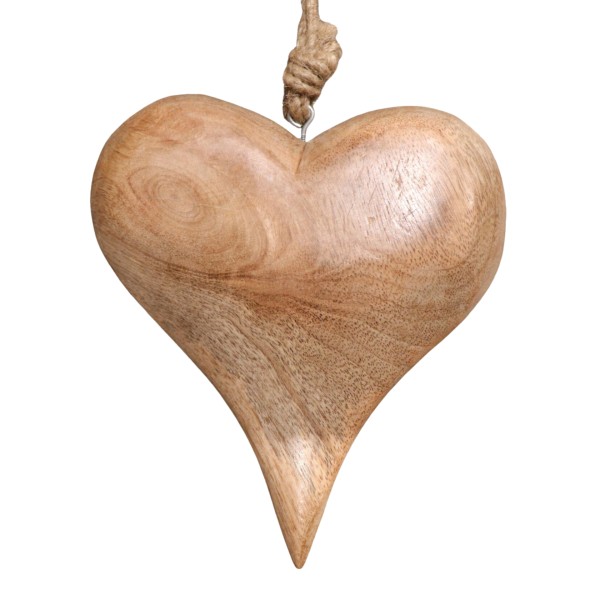 Dekoanhänger Herz aus Mangoholz mit Juteband - 15cm