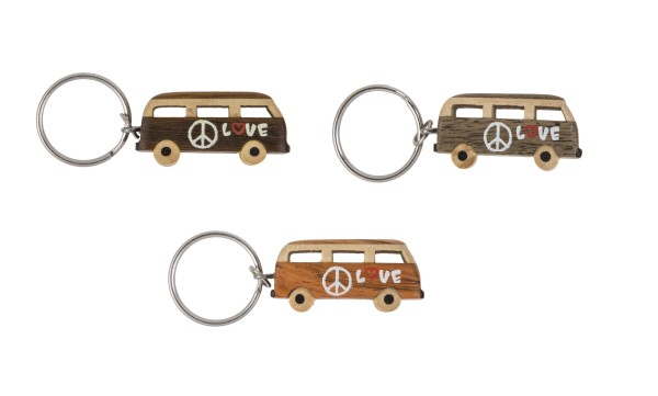 Schlüsselanhänger Hippie Bus aus Holz in drei Ausführungen