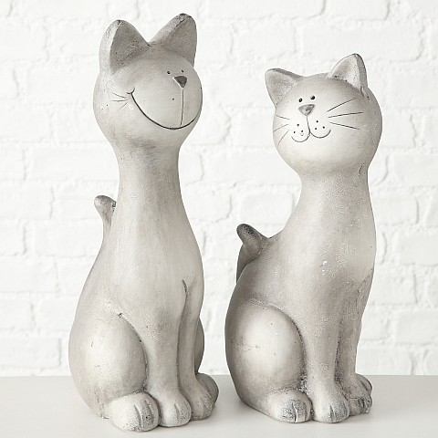 Dekofigur sitzende Katze grau aus Magnesia in zwei Varianten