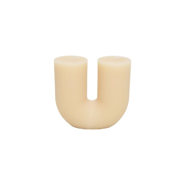 Kerze U-Form mit zwei Dochten unifarben Höhe 11,0 cm - beige rosé