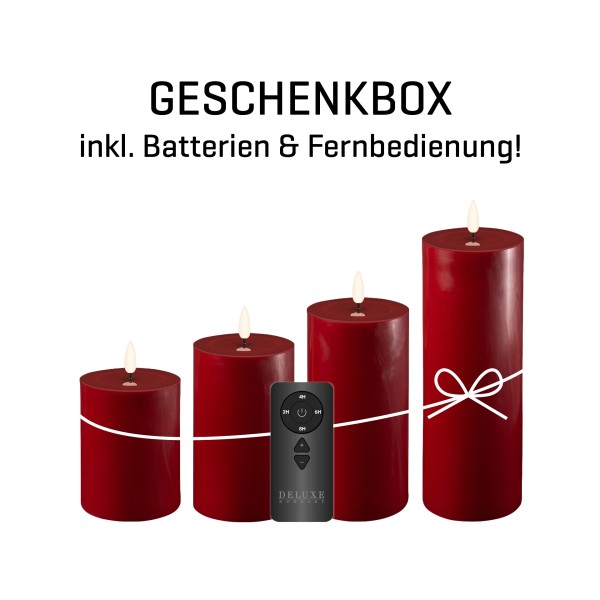 Deluxe Homeart Geschenkbox 4 Kerzen incl. Fernbedienung & Batterien in bourgogne