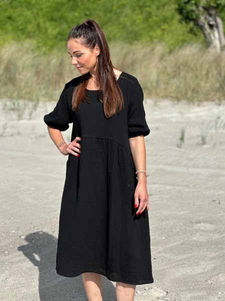 Langes Kleid Musselin Basic in schwarz