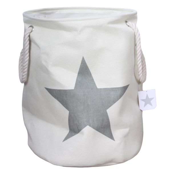 60L Wäschesack aus Polyester mit Kordelgriffen - creme mit grauem Stern
